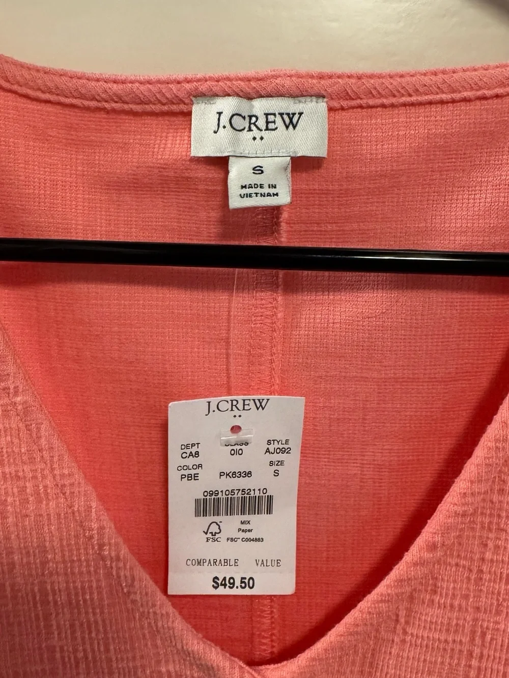 NWT! J. Crew Coral Button-Front Tie-Hem Short-Sleeve Top